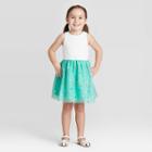 Toddler Girls' Tank Top Polka Dot Tulle Dress - Cat & Jack White/green 12m, Toddler Girl's