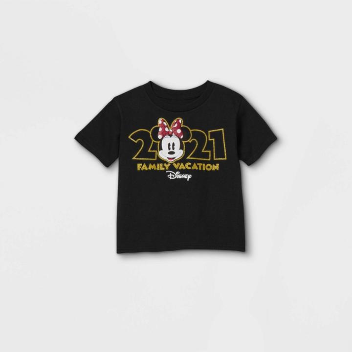 Toddler Girls' Disney Minnie Mouse 'family Vacation 2021' Short Sleeve Graphic T-shirt - Black