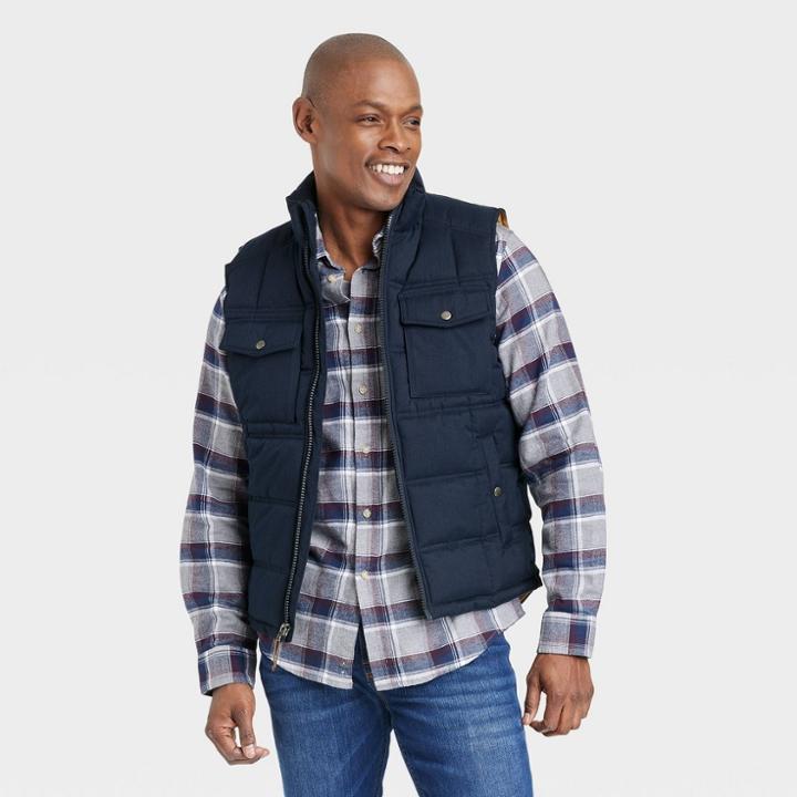 Men's Midweight Solid Herringbone Puffer Jacket - Goodfellow & Co Blue