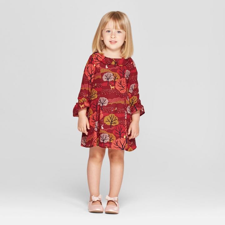 Toddler Girls' Long Sleeve Dress - Genuine Kids From Oshkosh Deep Red