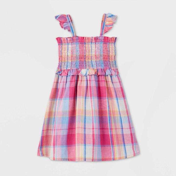 Oshkosh B'gosh Toddler Girls' Tank Top Plaid Smocked Dress - Pink