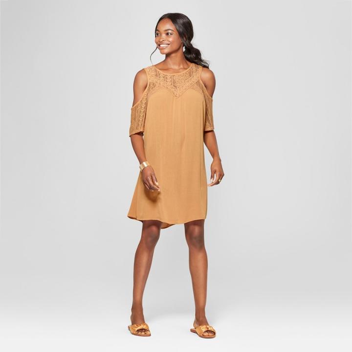 Women's Cold Shoulder Lace Sleeve Sundress - Xhilaration Yellow