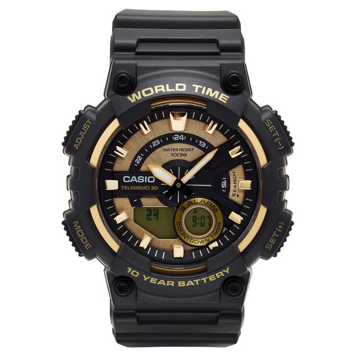 Casio Men's Ana-digi Watch, Black/gold - Aeq110bw-9avcf, Gold Black