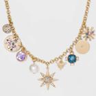 Crystal Star And Charms Statement Necklace - A New Day , Women's, Gold Pink