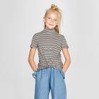 Girls' Mock Neck Twist Front Short Sleeve T-shirt - Art Class Gray L,