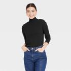 Women's Long Sleeve Waffle Knit Mock Turtleneck Slim Fit T-shirt - Universal Thread Black