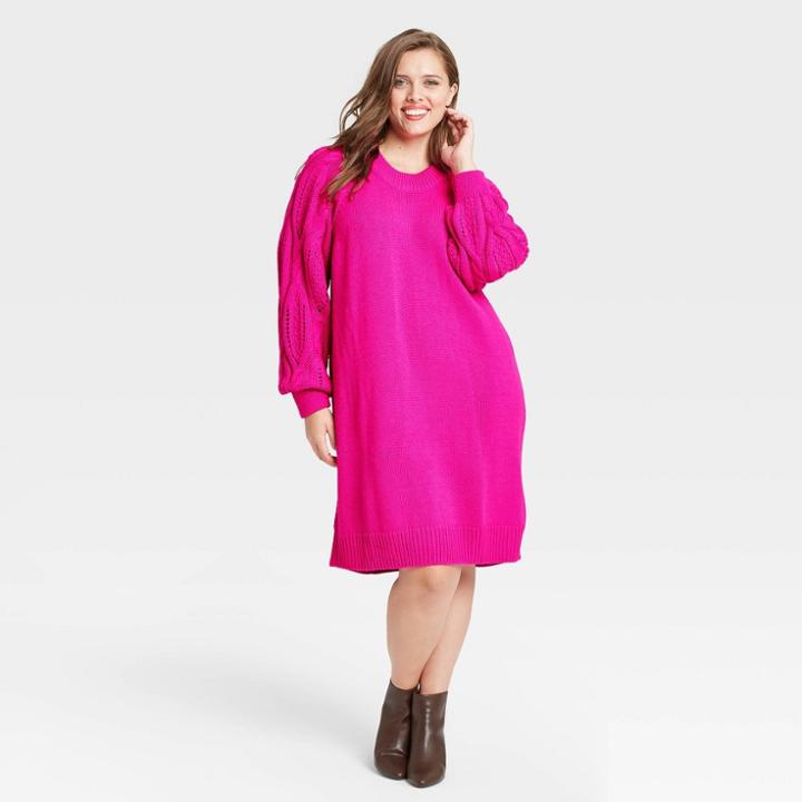 Women's Plus Size Balloon Long Sleeve Sweater Dress - Who What Wear Pink