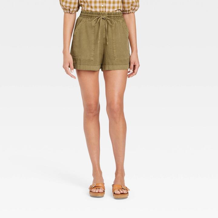Women's Mid-rise Tie Waist Utility Shorts - Universal Thread Olive Green