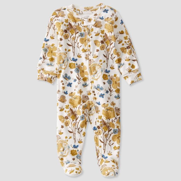 Baby Girls' Organic Cotton Ochre Floral Sleep N' Play - Little Planet By Carter's White/gold Nb