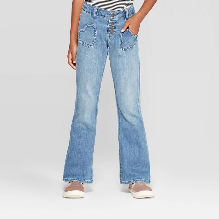 Girls' Heart Pocket Flare Jeans - Cat & Jack Light Wash