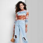 Women's Long Sleeve Turtleneck Seamed Detail T-shirt - Wild Fable Blue