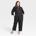 Women's Plus Size Long Sleeve Button-front Lounge Jumpsuit - Who What Wear Black