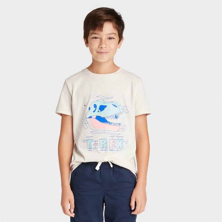 Boys' T-rex Skull Graphic Short Sleeve T-shirt - Cat & Jack Cream