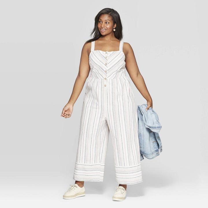 Women's Plus Size Striped Sleeveless Square Neck Jumpsuit - Universal Thread