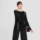 Women's Pinstriped Long Sleeve Pullover Sweater - Prologue Black