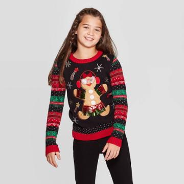 Girls' Gingerbread Long Sleeve Sweater - 33 Degrees - Black