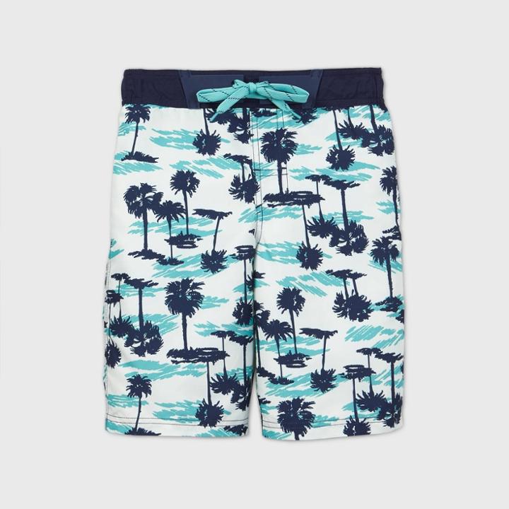 Boys' Palm Tree Print Swim Trunks - Cat & Jack White