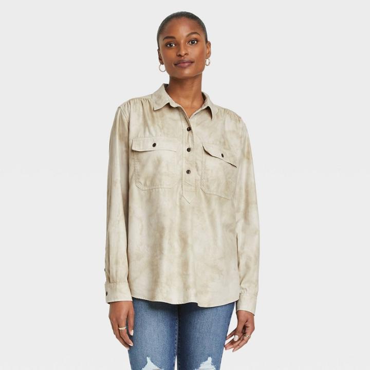 Women's Long Sleeve Button-down Shirt - Universal Thread Green