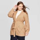 Women's Plus Size Long Sleeve Open Layering Pointelle Stitch Cardigan - A New Day Brown