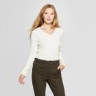 Women's V-neck Ribbed Pullover Sweater - A New Day Cream (ivory)