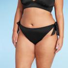 Women's Ribbed Side-tie Scoop Front High Leg Cheeky Bikini Bottom - Wild Fable Black