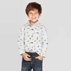 Toddler Boys' Poplin Long Sleeve Dinosaur Button-down Shirt - Cat & Jack Almond Cream 4t, Boy's, White