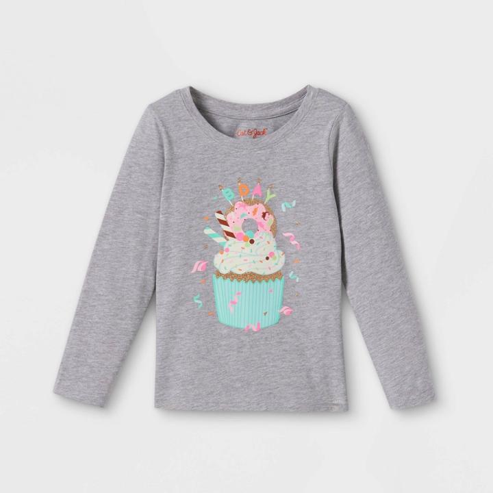 Toddler Girls' Birthday Cupcake Long Sleeve Graphic T-shirt - Cat & Jack Heather Gray