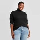 Women's Plus Size Long Sleeve Turtleneck Knit Shirt - Ava & Viv Black X