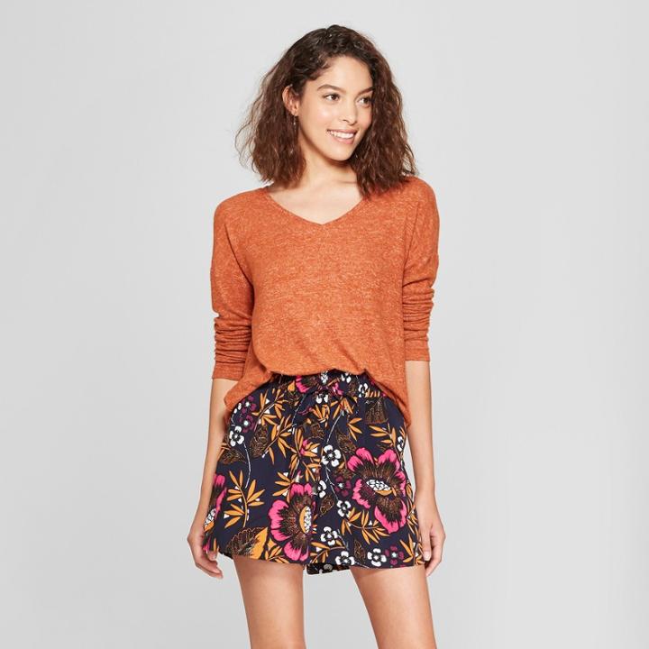 Women's Long Sleeve Cozy Knit Top - A New Day Rust (red)
