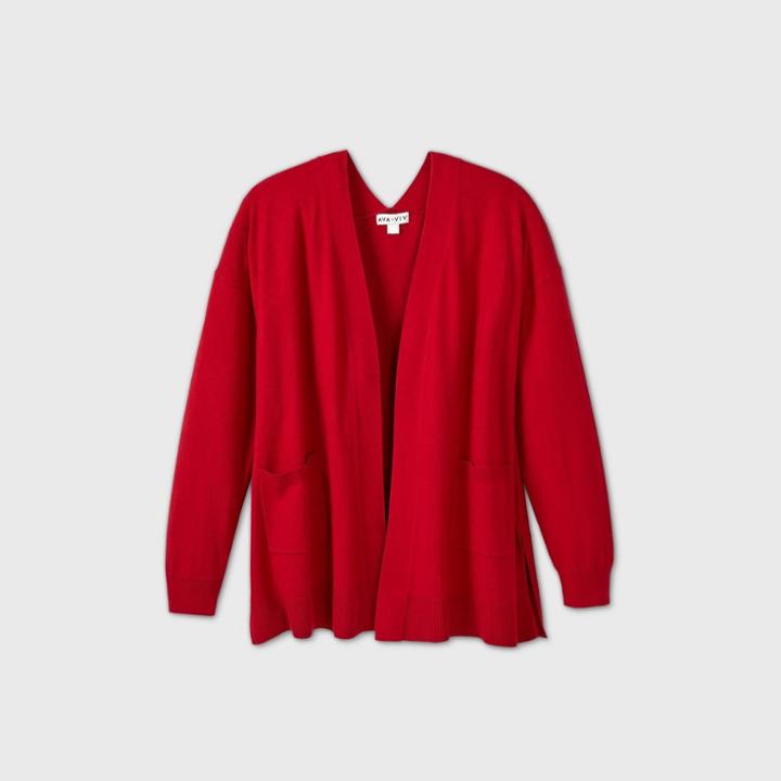Women's Plus Size Open Neck Lightweight Cardigan - Ava & Viv Red X