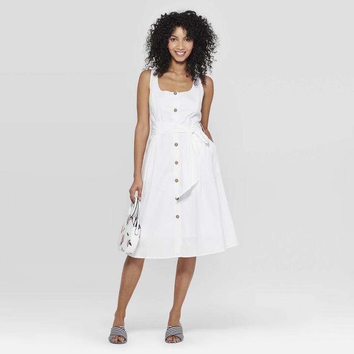 Women's Sleeveless Square Neck Dress - A New Day Cream