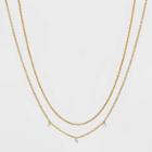 14k Gold Plated Pierced Cubic Zirconia Duo Necklace - A New Day
