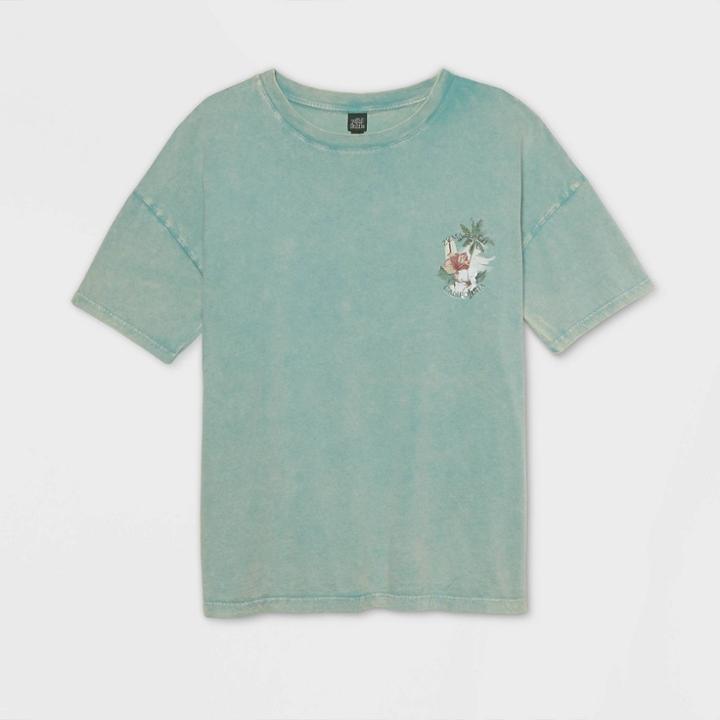 Women's Floral Print Short Sleeve Beach Graphic Oversized T-shirt - Wild Fable Teal S, Women's, Size: