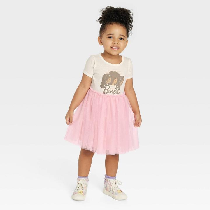Toddler Girls' Barbie Printed Tutu Dress - Cream
