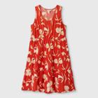 Women's Plus Size Floral Print Sleeveless Tiered Dress - Ava & Viv Red 1x, Women's,