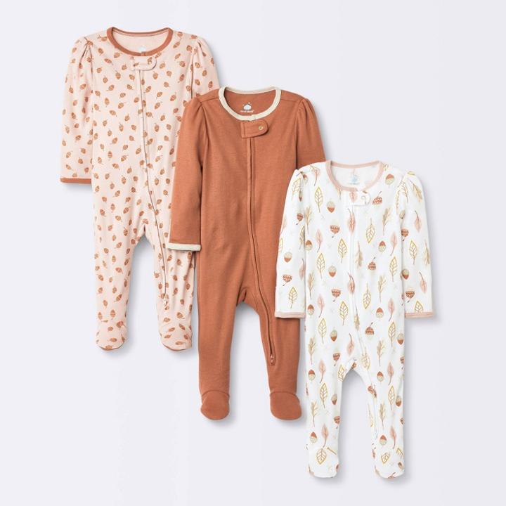 Baby Girls' 3pk Fall Zip-up Sleep N' Play - Cloud Island Orange