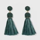 Seed Bead And Simulated Raffia Tassel Drop Earrings - A New Day Teal