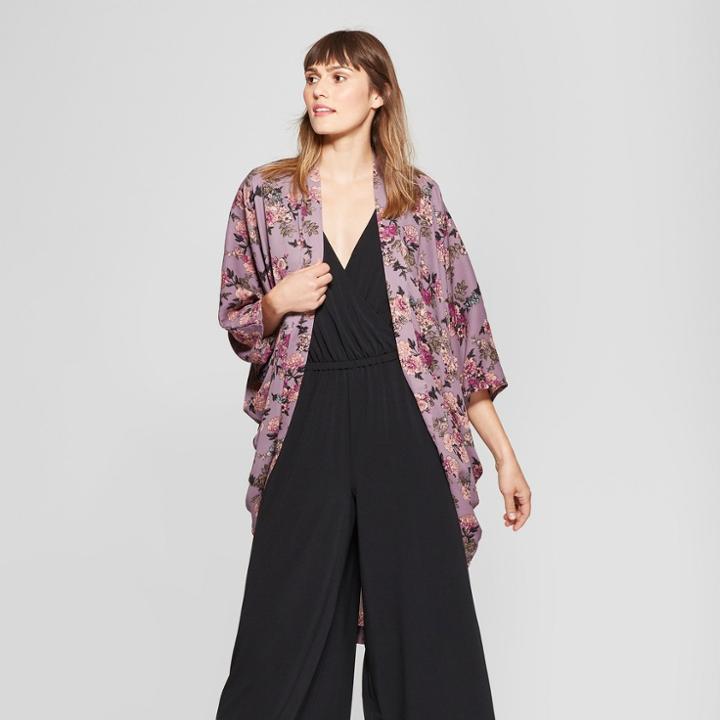 Women's Woven Floral Print Cocoon Kimono - A New Day Lavender (purple)