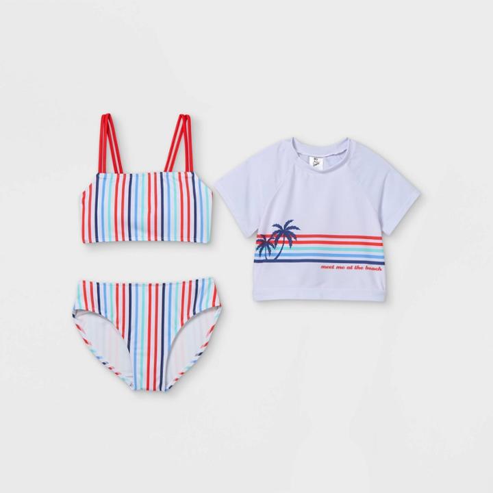 Girls' Meet Me At The Beach Bikini Short Sleeve Rash Guard Set - Art Class
