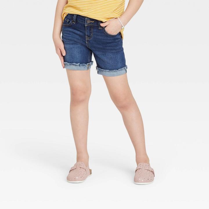 Girls' Midi Jean Shorts - Cat & Jack Dark Wash
