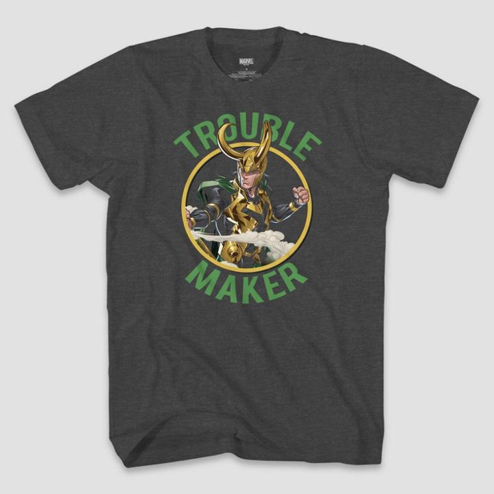 Men's Marvel Loki Trouble Maker Short Sleeve Graphic T-shirt - Heather Gray