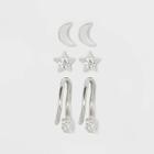 Sterling Silver Star Stud Cubic Zirconia Moon And Endless Hoop Earring Set 3pc - A New Day