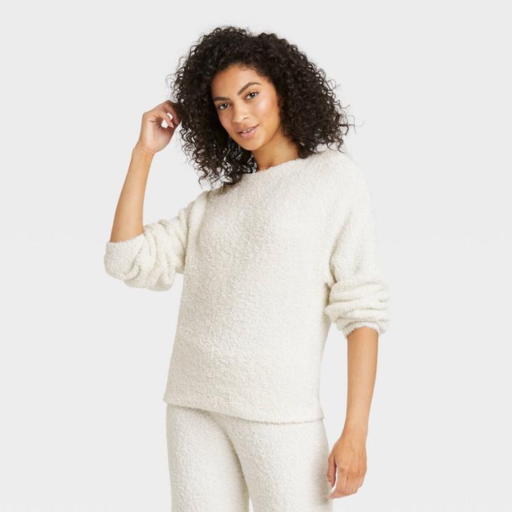 Women's Feather Yarn Lounge Pullover Sweater - Stars Above Cream
