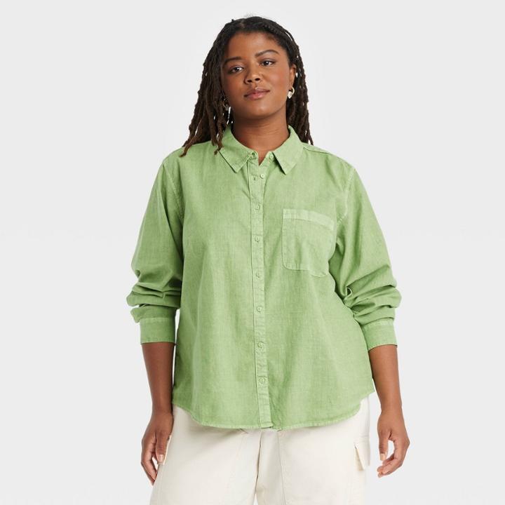 Women's Plus Size Long Sleeve Classic Fit Button-down Shirt - Universal Thread Green
