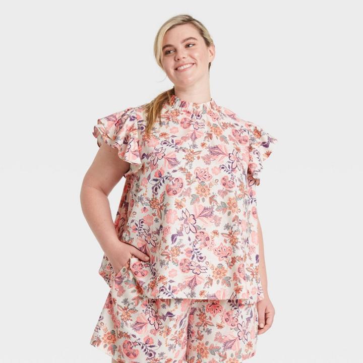 Women's Plus Size Tank Top - Who What Wear Cream Floral