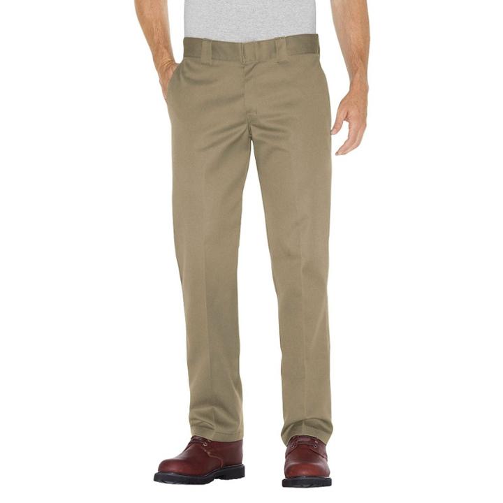 Dickies Men's Slim Straight Fit Twill Pants- Khaki