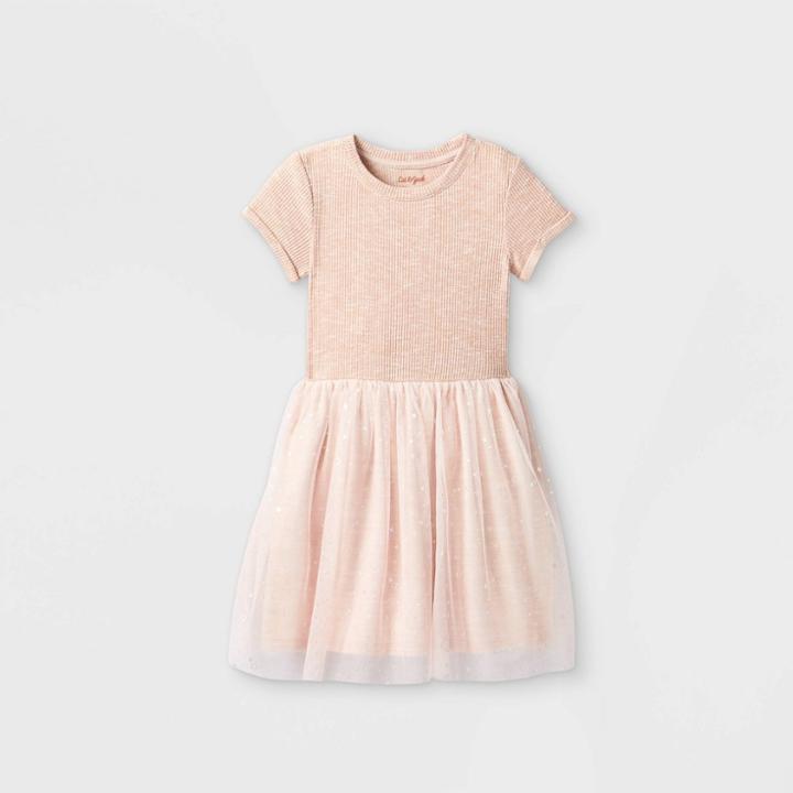 Girls' Short Sleeve Printed Cozy Tulle Dress - Cat & Jack Blush Pink