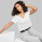 Women's Short Sleeve V-neck Cropped Boxy T-shirt - Wild Fable White