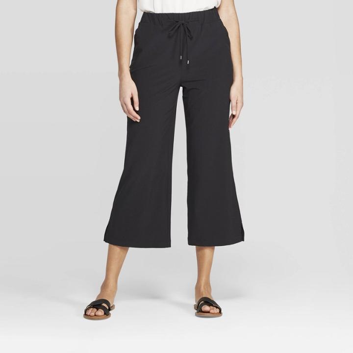 Women's Mid-rise Wide Leg Crop Pants - A New Day Black