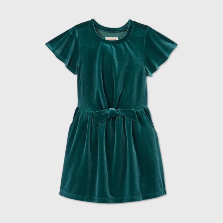 Toddler Girls' Velour Short Sleeve Dress - Cat & Jack Green